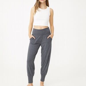 Aerie Heather Charcoal Gray Fold Over Waist Slouchy Jogger Pants Lounge Size XXS